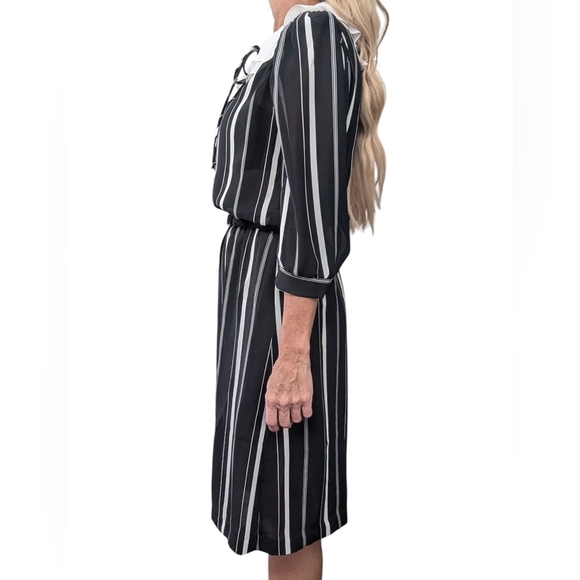 Vintage 80s Striped Dress Peter Pan Collar Wednesday Addams Dark Academia - Picture 13 of 15